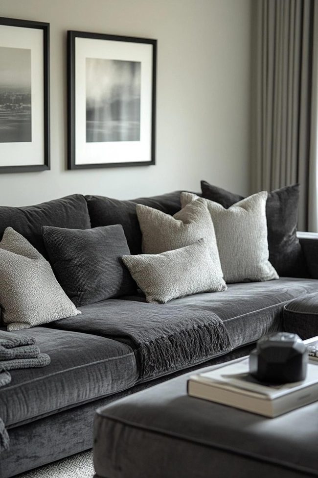 Dark Grey Sofa With Refined Details