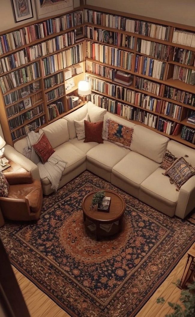 Shelves Surrounding Plush Reading Nook