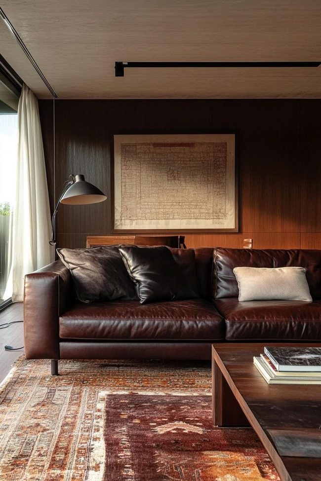 Chocolate Brown Leather Statement Sofa
