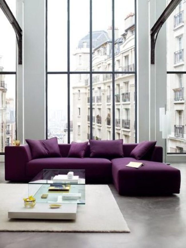 Purple Sofa Commands Modern Living Space