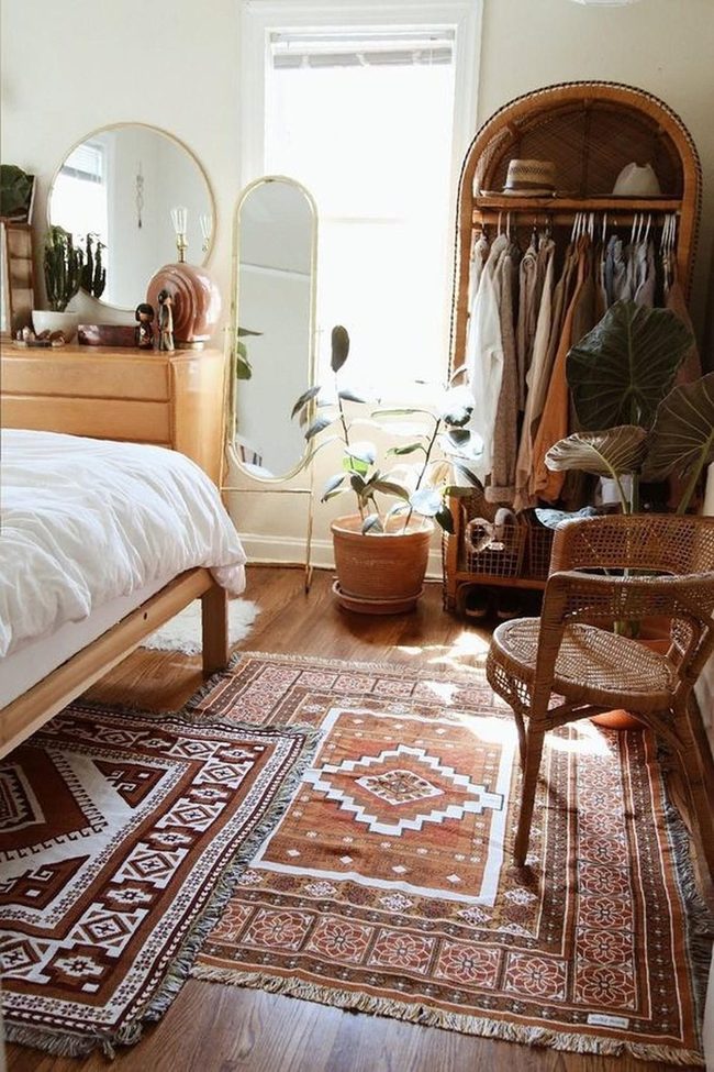 Golden Wood And Wicker Bedroom
