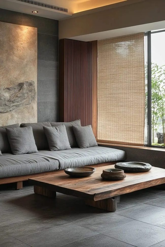 Grey Sofa, Natural Materials, Stillness