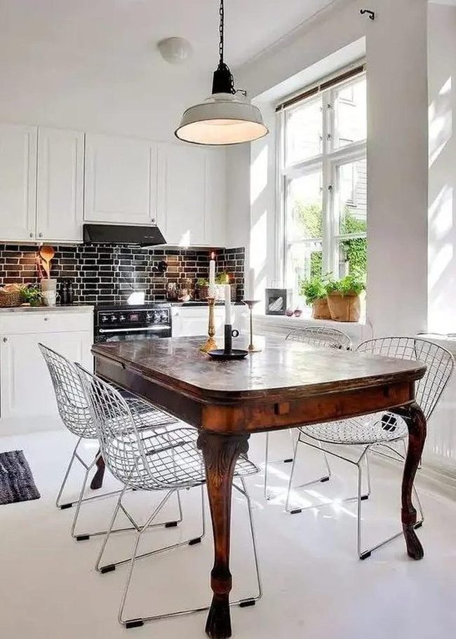 Black Tile Kitchen Meets Wood Warmth