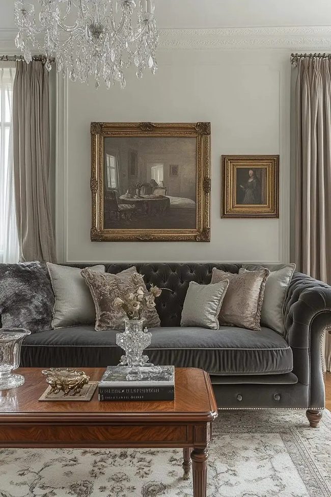 Dark Wood Luxury Grey Sofa