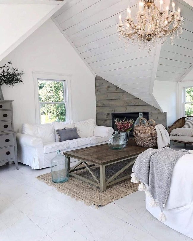 White Sofas Meet Exposed Beams