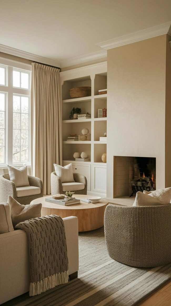 Cream Fireplace Living Room Gathering