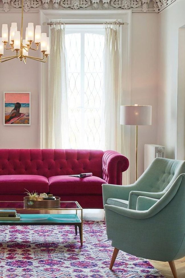 Deep Pink Tufted Sofa Elegance