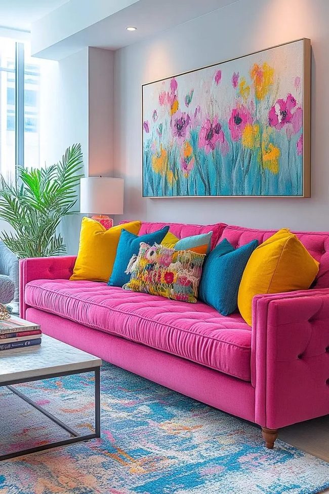 Pink Sofa Statement Living Room