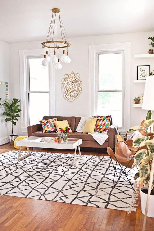 Sunlit White Walls With Geometric Accents