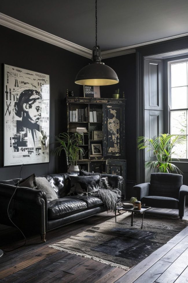 Black Walls With Vintage Leather Comfort