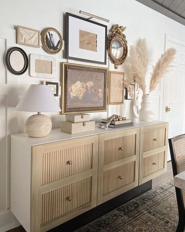 Deep Wood Sideboard With Gallery Wall