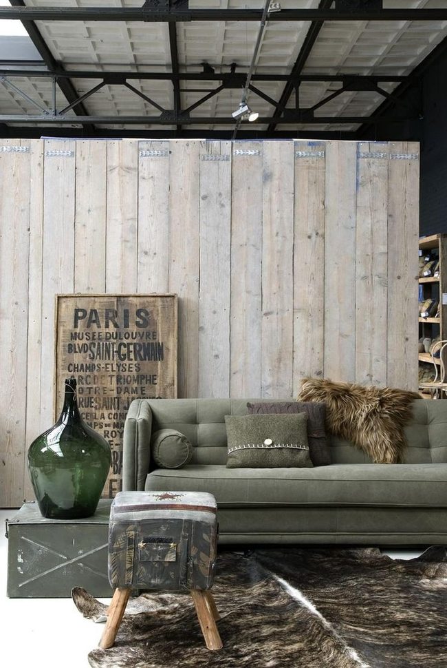 Olive Green Couches Industrial Metal Details