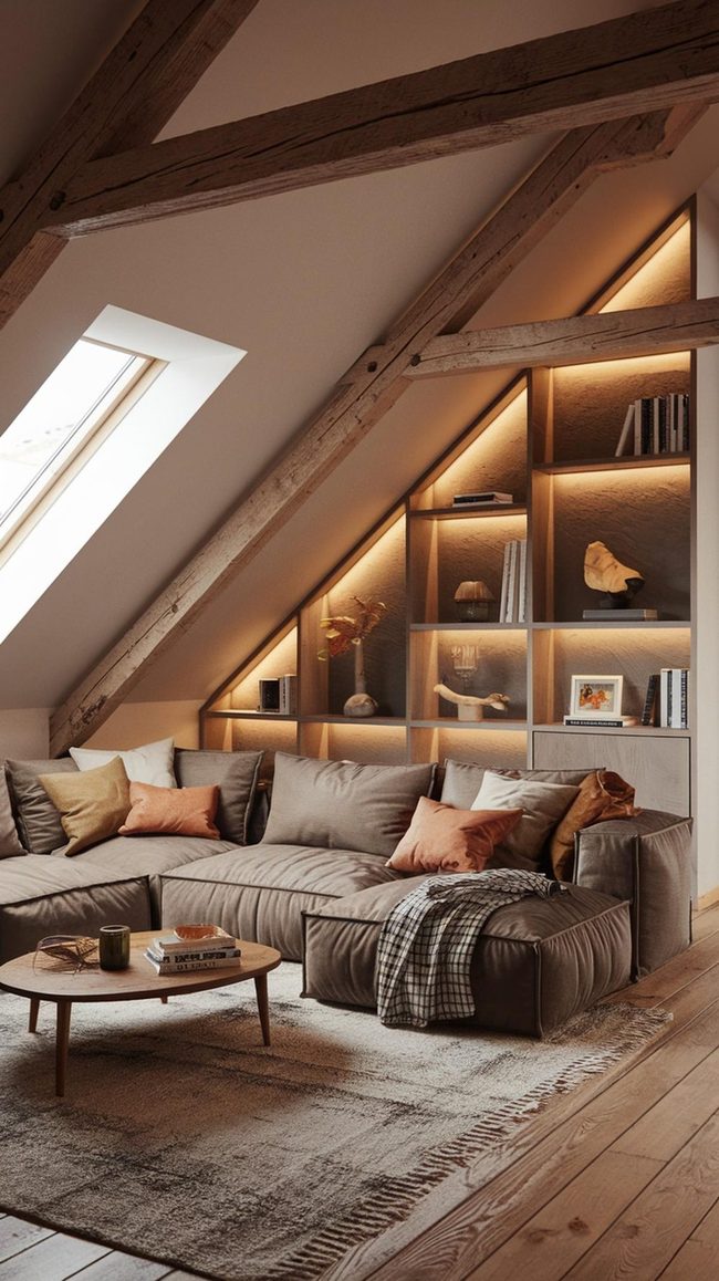 Attic Skylights And Wooden Beams