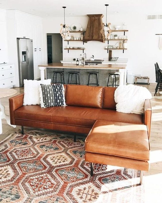 Brown Leather Meets Modern Open Living