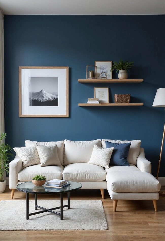Deep Navy Wall With Fixture Contrast