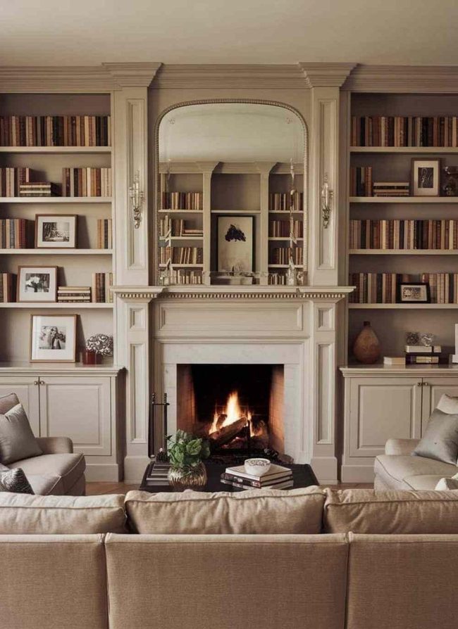 Fireplace Centered Between Shelves
