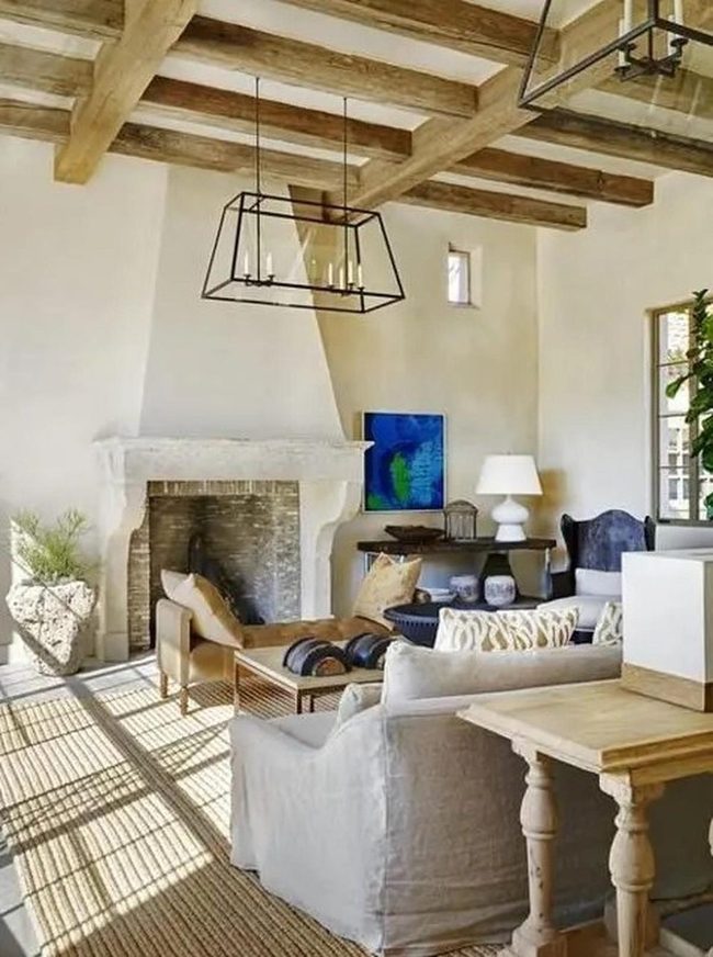 Stone Fireplace Blue Art Contrast