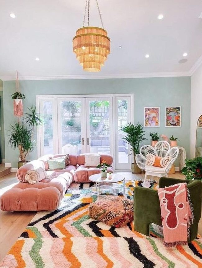 Pink And Green Living Room Oasis