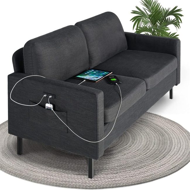 Dark Grey Sofa With Charging Ports