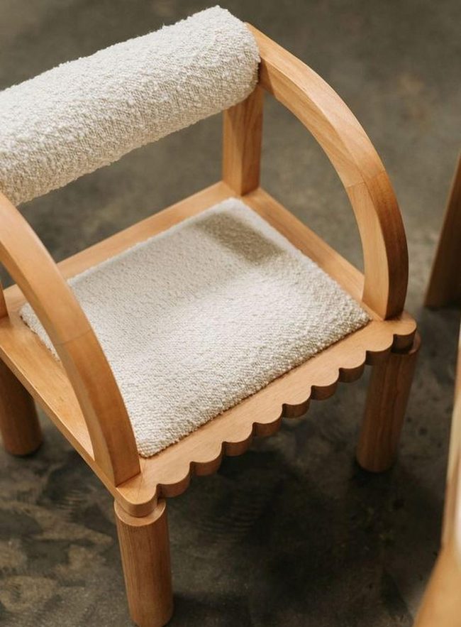 Scalloped Wood Chair Cream Fabric