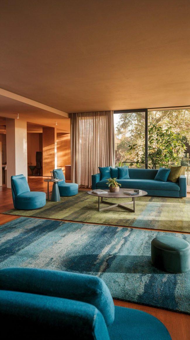 Blue And Green Layered Living Spaces