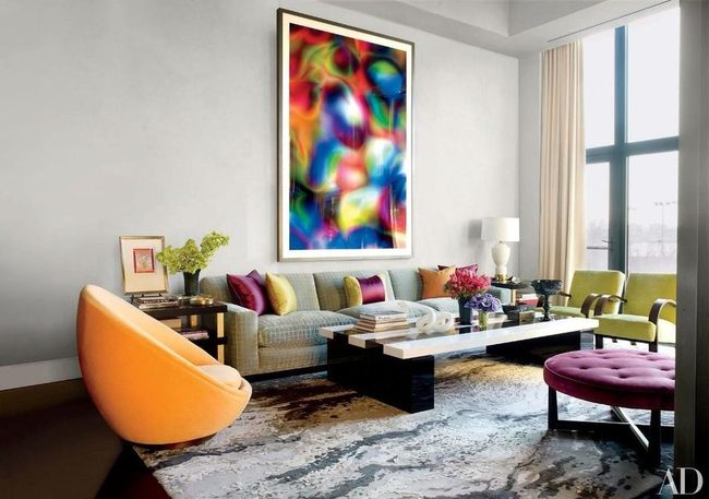 Colorful Abstract Art Brightens Living Room