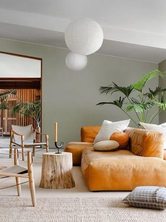 Green Walls With Orange Leather