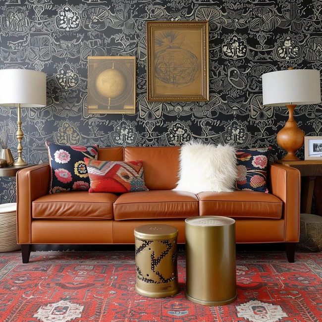 Cognac Leather Sofa, Eclectic Everything