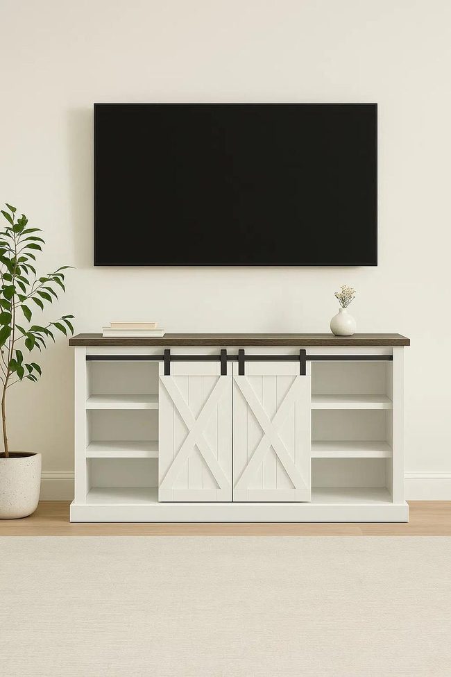 Sliding Barn Doors White Hardwood Console