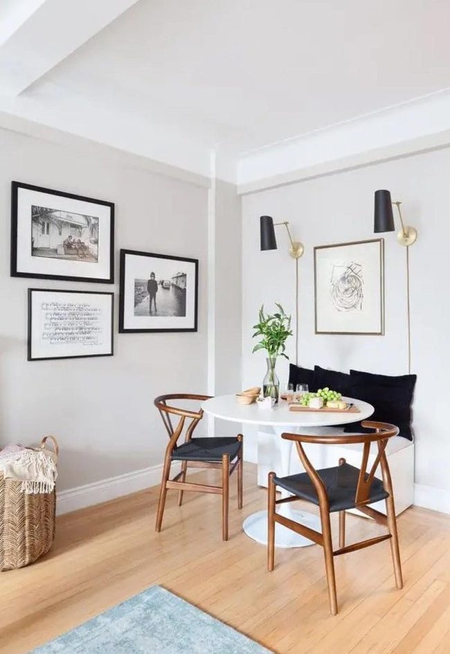 White Walls, Light Wood, Black Accents