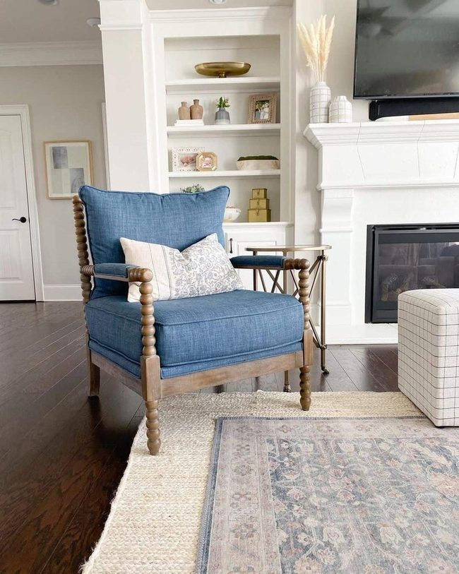 Blue Spindle Chair With Layered Warmth