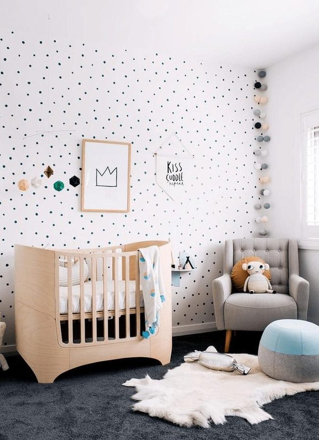 Black Polka Dots, Wooden Crib