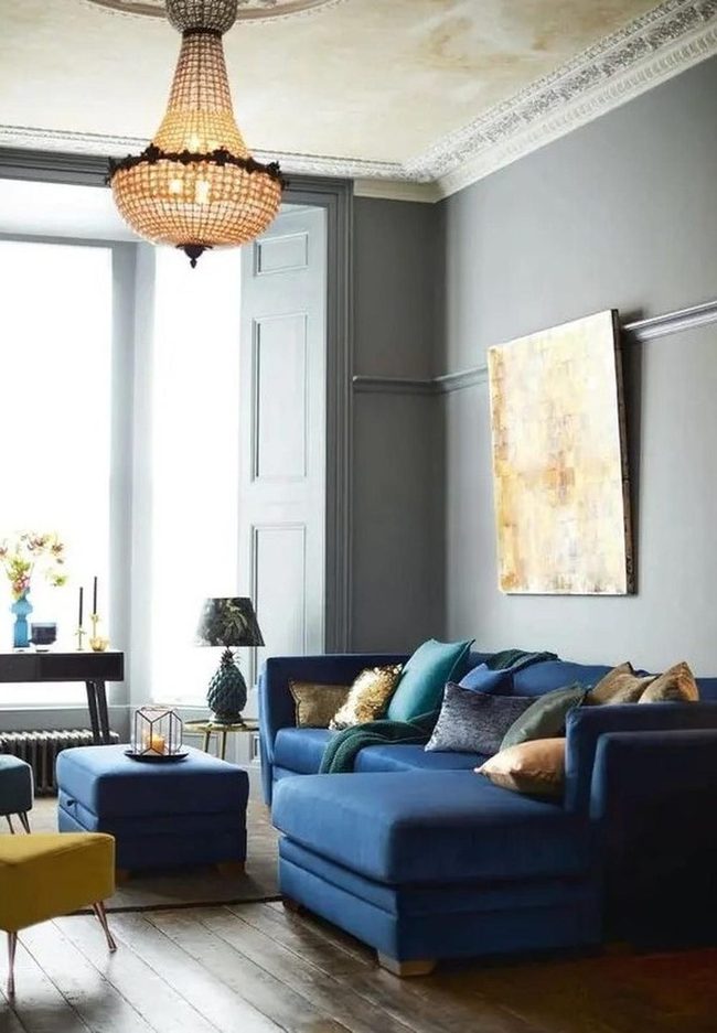 Deep Blue Upholstery With Gold Accents