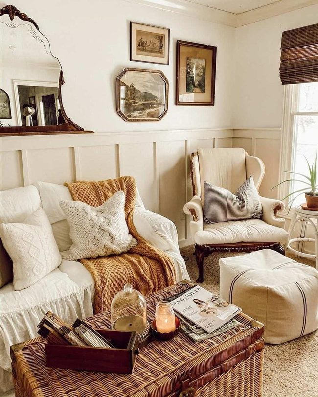 Mustard Blanket Brightens Neutral Room