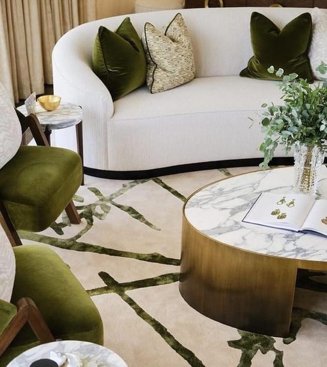 White Sofa Forest Green Accents