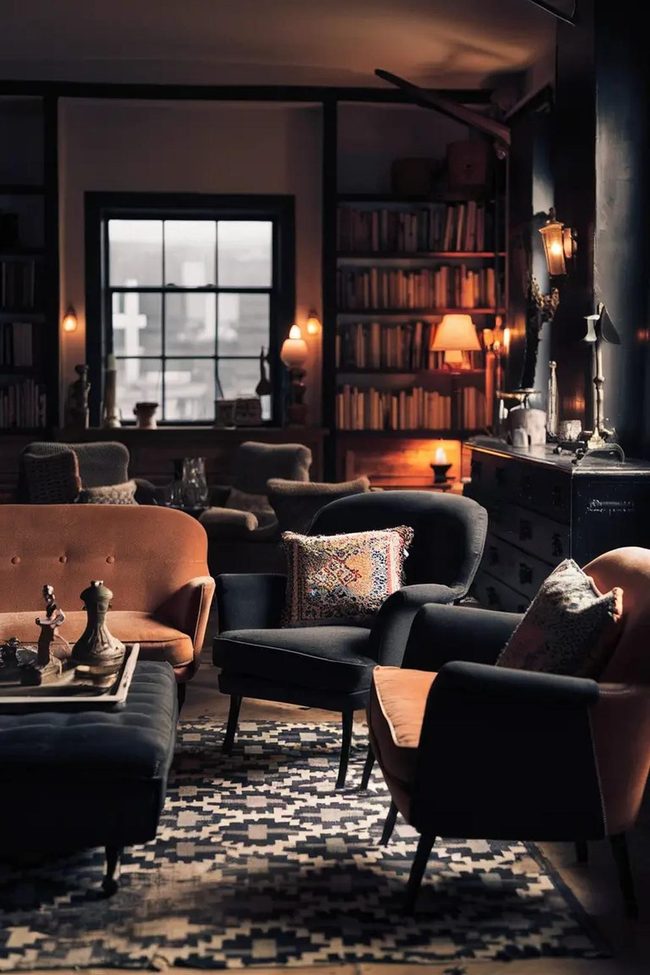 Black Walls Brown Leather Contrast