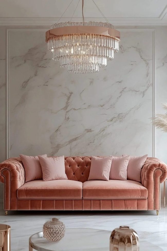 Chandelier Light Over Blush Seating