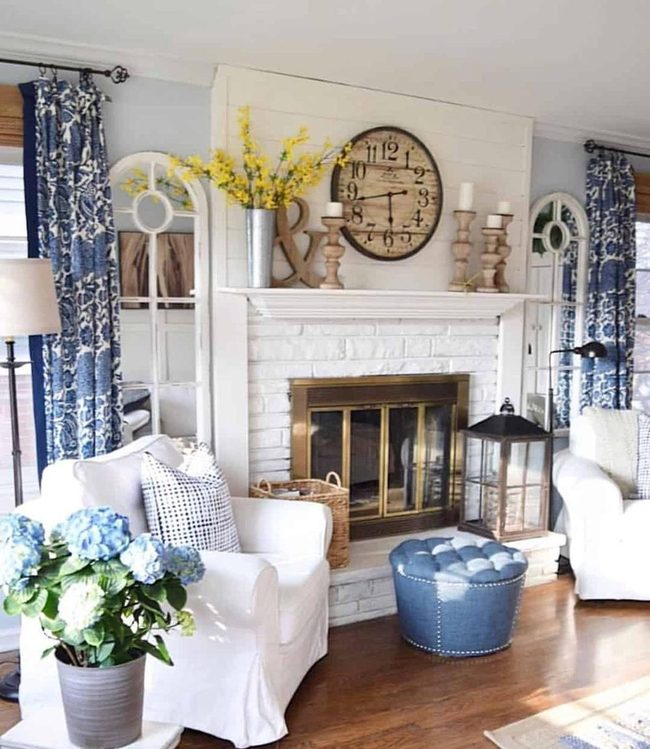 White Brick Fireplace Gold Doors