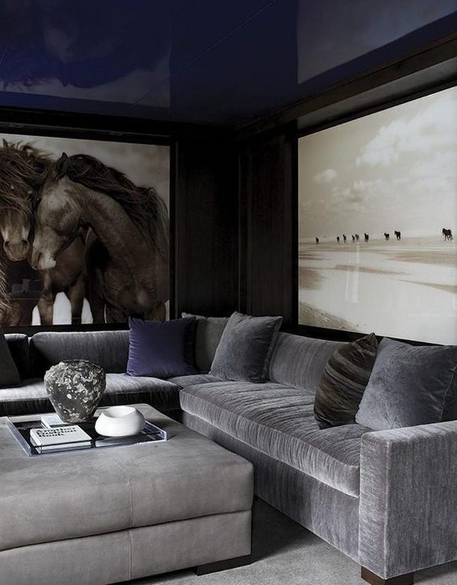 Dark Walls Gray Sofa Horse Art