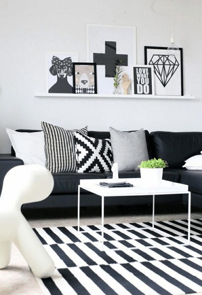Black And White Living Room With Dog Chair