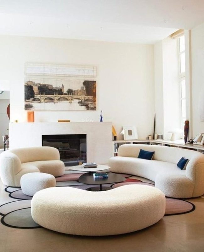 Curved White Furniture With Black Accents