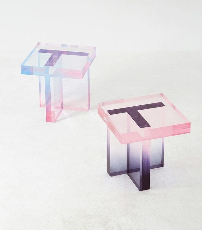 Pastel Glass Tables With T-Shaped Legs