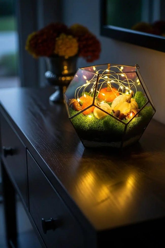 Glowing Glass Terrarium With Fall Accents
