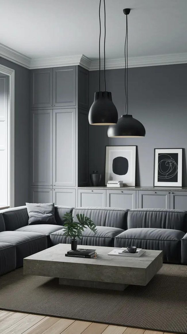 Gray Geometric Living Room With Metallic Warmth