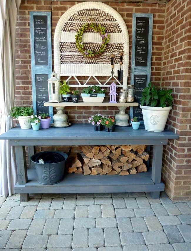 Reclaimed Wood Potting Bench Chalkboard