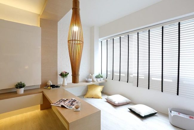 Wooden Lamp Brightens Minimal Interior