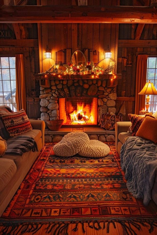 Woven Textures And Fireplace Warmth