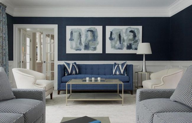 Navy Walls With Geometric Contrast