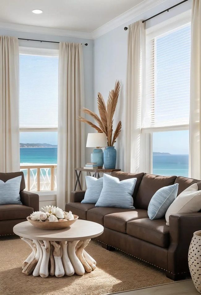 Warm Blue Walls With Driftwood