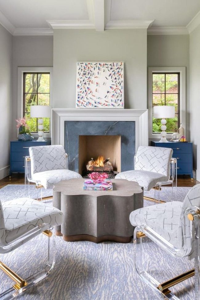 Gold Accents Frame Dark Stone Fireplace